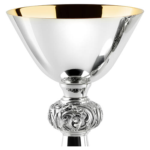 Silver-plated brass chalice ciborium paten, smooth with embossed node, Molina 3