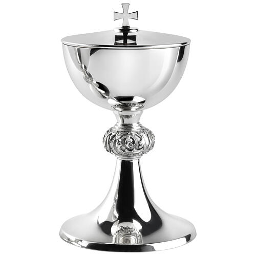 Silver-plated brass chalice ciborium paten, smooth with embossed node, Molina 4