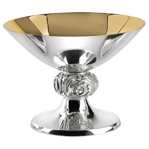 Silver-plated brass chalice ciborium paten, smooth with embossed node, Molina 5