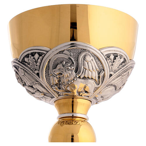 Kelch - Ziborium, Kuppa aus 925er Silber, Messing vergoldet/versilbert, 4 Evangelistensymbole, Molina 6