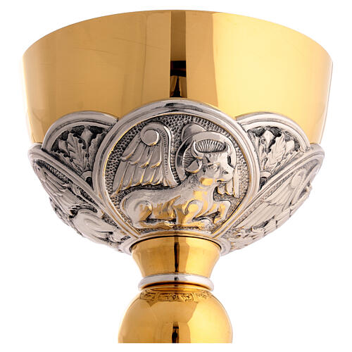 Kelch - Ziborium, Kuppa aus 925er Silber, Messing vergoldet/versilbert, 4 Evangelistensymbole, Molina 7