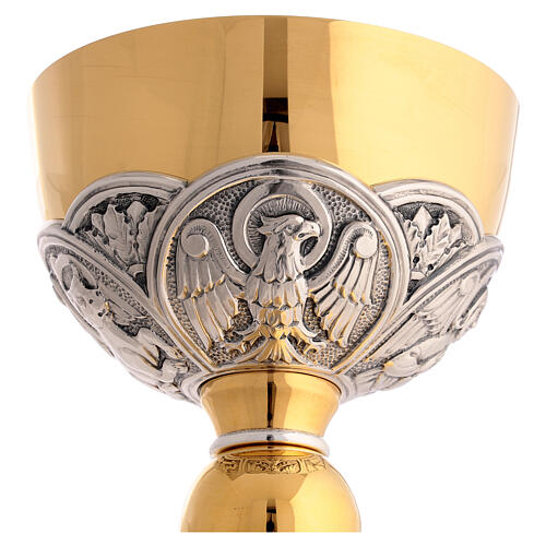 Kelch - Ziborium, Kuppa aus 925er Silber, Messing vergoldet/versilbert, 4 Evangelistensymbole, Molina 8