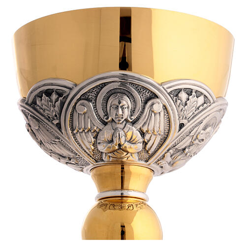 Kelch - Ziborium, Kuppa aus 925er Silber, Messing vergoldet/versilbert, 4 Evangelistensymbole, Molina 9