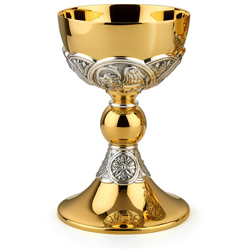 Kelch - Ziborium, Kuppa aus 925er Silber, Messing vergoldet/versilbert, 4 Evangelistensymbole, Molina 1