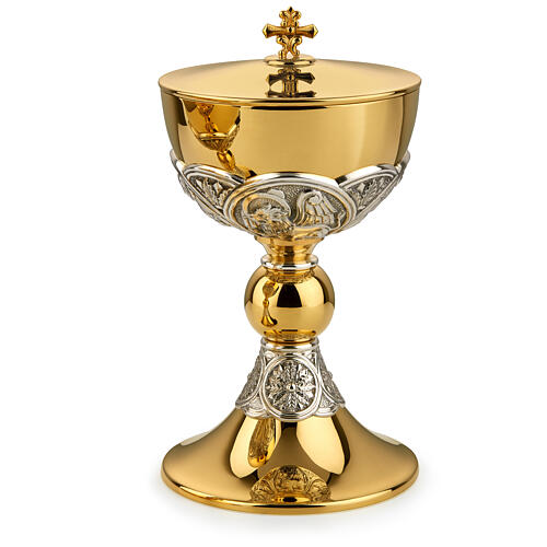 Kelch - Ziborium, Kuppa aus 925er Silber, Messing vergoldet/versilbert, 4 Evangelistensymbole, Molina 3