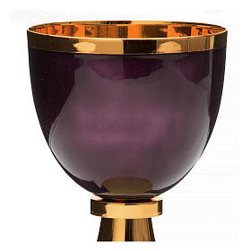 Fire-enamelled purple chalice, ciborium and paten, 925 silver