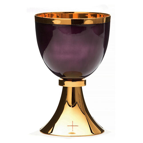 Fire-enamelled purple chalice, ciborium and paten, 925 silver 1