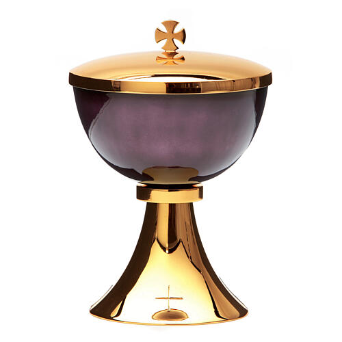 Fire-enamelled purple chalice, ciborium and paten, 925 silver 3