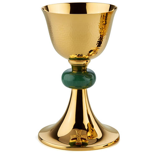 Molina chalice ciborium and paten with jade node, hammered brass 1