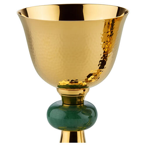 Molina chalice ciborium and paten with jade node, hammered brass 2