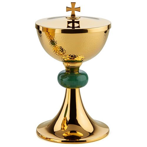 Molina chalice ciborium and paten with jade node, hammered brass 3