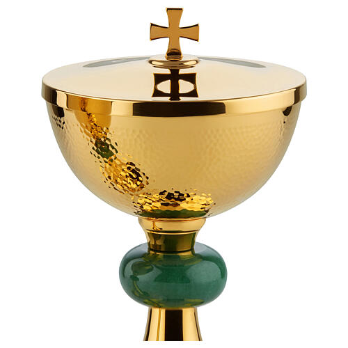 Molina chalice ciborium and paten with jade node, hammered brass 4