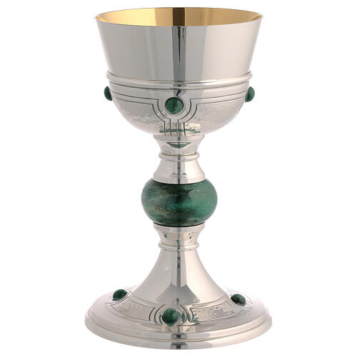 Molina chalice ciborium and bowl paten with aventurine cabochon gems and node 3