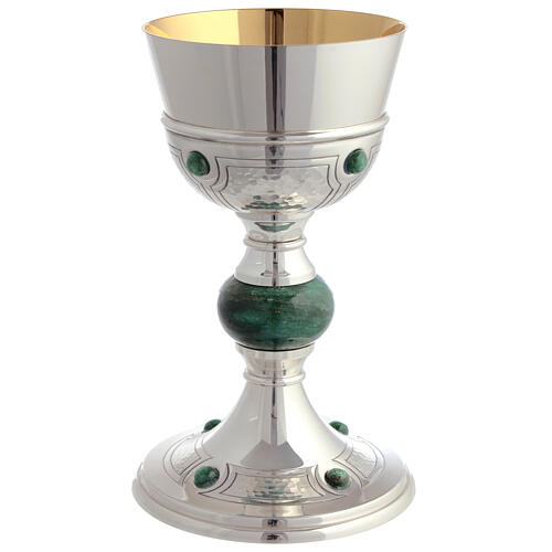 Molina chalice ciborium and bowl paten with aventurine cabochon gems and node 5