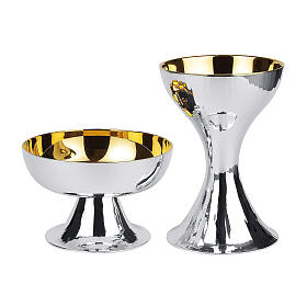 Set of modern chalice and bowl paten, silver-plated, Molina