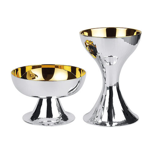 Set of modern chalice and bowl paten, silver-plated, Molina 1