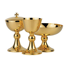 Set of chalice ciborium and paten, gold plated, spheric node, Molina