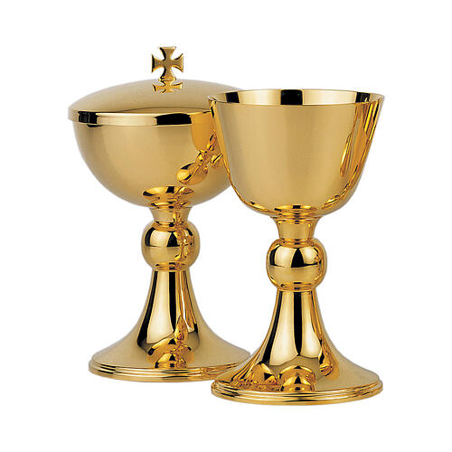 Set of chalice ciborium and paten, gold plated, spheric node, Molina 1