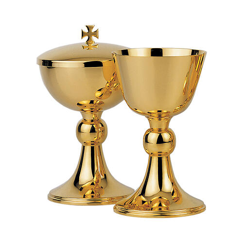 Set of chalice ciborium and paten, gold plated, spheric node, Molina 8