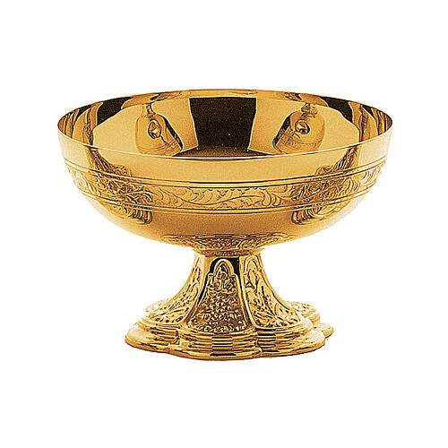 Molina chalice ciborium and paten of gold plated brass with grape and wheat pattern 4