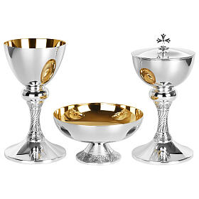 Kelch - Ziborium - Hostienschale, Messing vergoldet/versilbert, gedrehter Schaft, Molina