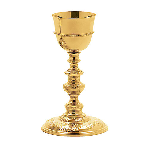 Eucharistic set chiselled by hand, gold plated brass, Molina 2