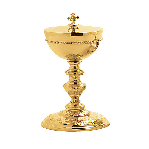 Eucharistic set chiselled by hand, gold plated brass, Molina 3