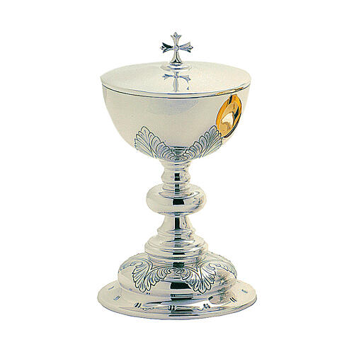 Set calice pisside patena offertoriale Molina ottone argentato foglie 3