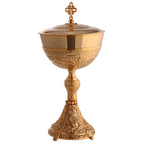 Chalice ciborium and bowl paten by Molina, fish pattern, silver-plated brass