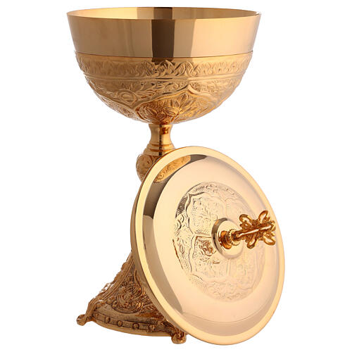 Chalice ciborium and bowl paten by Molina, fish pattern, silver-plated brass 3