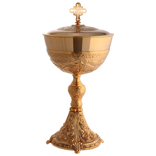 Chalice ciborium and bowl paten by Molina, fish pattern, silver-plated brass 5