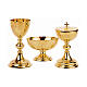 Set of chalice ciborium and paten bowl, Molina, gold plated brass, grapes and wheat s1