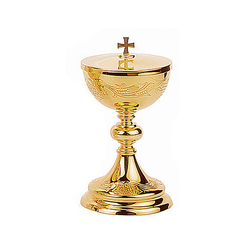 Set calice pisside patena offertoriale Molina ottone dorato grano e uva 3