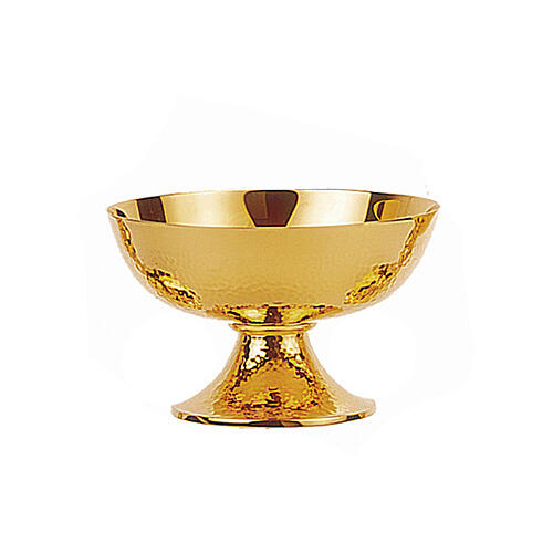 Set of chalice ciborium and paten bowl, Molina, hammered gold plated brass 4