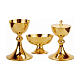 Set of chalice ciborium and paten bowl, Molina, hammered gold plated brass s1