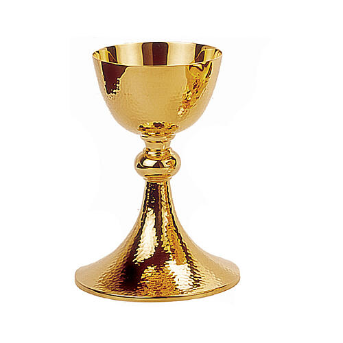 Calice pisside patena offertoriale Molina ottone dorato martellato 2
