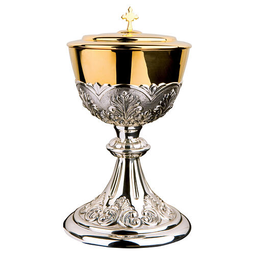 Set cáliz copón patena bicolor decoraciones hojas 2