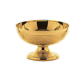 Molina paten bowl, gold plated brass, stripe of grapes and wheat