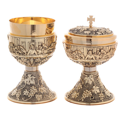 Chalice and ciborium of the Last Supper, 24K gold plated brass 1