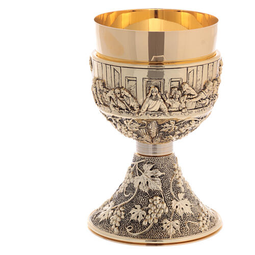 Chalice and ciborium of the Last Supper, 24K gold plated brass 2