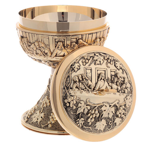 Chalice and ciborium of the Last Supper, 24K gold plated brass 3