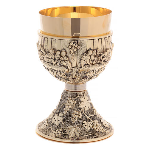 Chalice and ciborium of the Last Supper, 24K gold plated brass 5