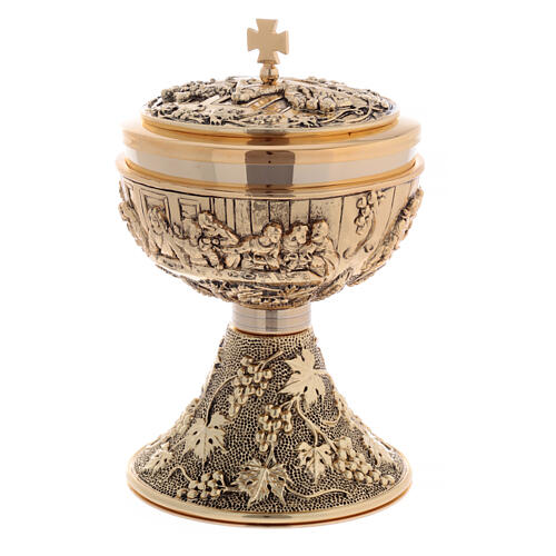 Chalice and ciborium of the Last Supper, 24K gold plated brass 8