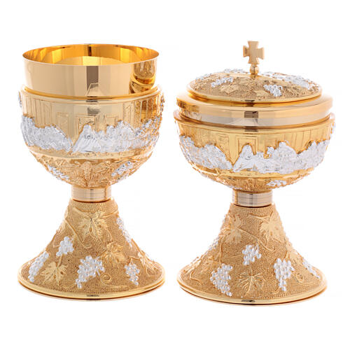 Chalice and ciborium of the Last Supper, 24K gold plated brass with silver details 1