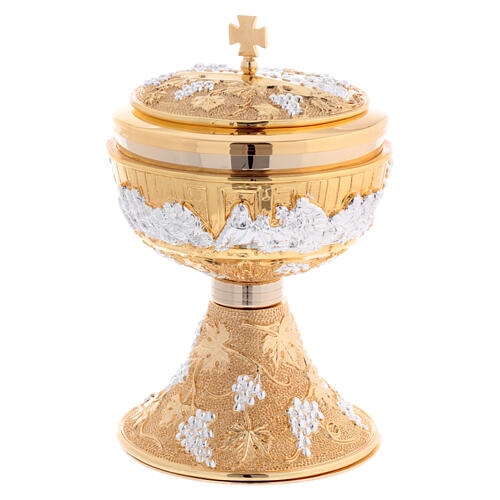 Chalice and ciborium of the Last Supper, 24K gold plated brass with silver details 4