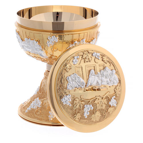 Chalice and ciborium of the Last Supper, 24K gold plated brass with silver details 5