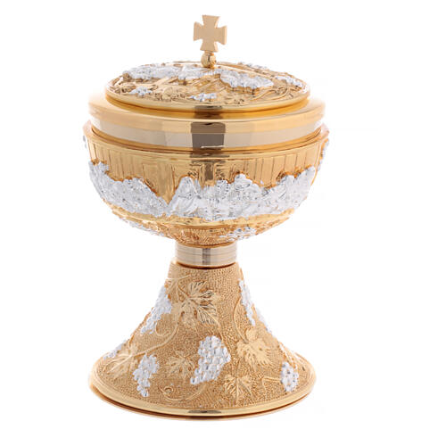 Chalice and ciborium of the Last Supper, 24K gold plated brass with silver details 7