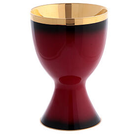 Set of chalice, ciborium and bowl paten by Molina, fired enamel and gold plated brass