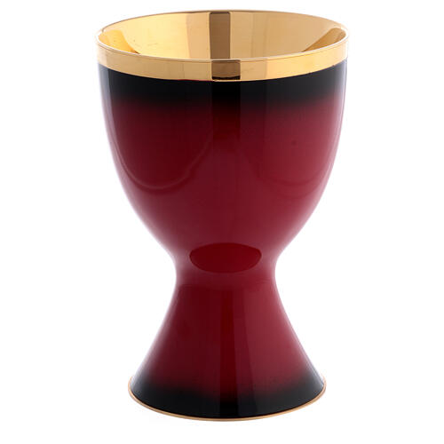 Set of chalice, ciborium and bowl paten by Molina, fired enamel and gold plated brass 2