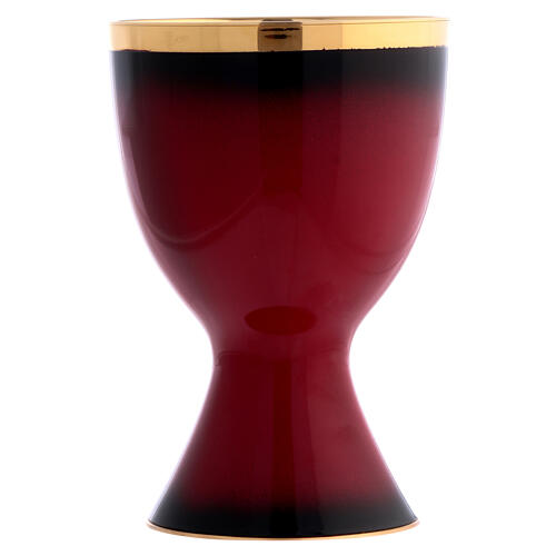 Set of chalice, ciborium and bowl paten by Molina, fired enamel and gold plated brass 4